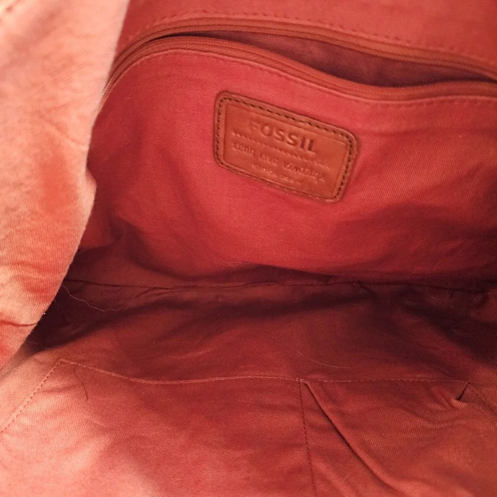 Fossil Long Live Vintage Hobo Burnt Orange Leather Brass Studded